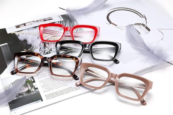 عینک FEISEDY Glasses Frame Womens Square Thick Eyeglasses Frame Classic Eyewear for Men B2461 - تصویر 4