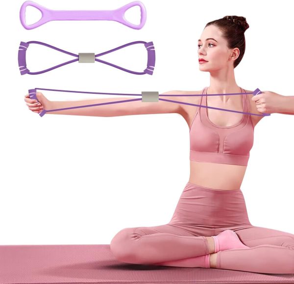 کش ورزشی UOEPOWA 2 Pack Figure 8 Fitness Resistance Band, Arm|Back Training Elastic Ropes Workout Chest Arm and Shoulder Stretch Bands Exercise Equipment for Physical Therapy, Pilates, Stretching