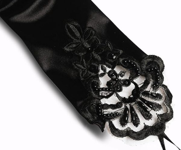 دستکش Sweet seven Vintage Glamour: 20’s Opera Gloves - Flapper Costume Accessory, Finger-less Elegance, Classic Satin Elbow Length for Women - تصویر 5