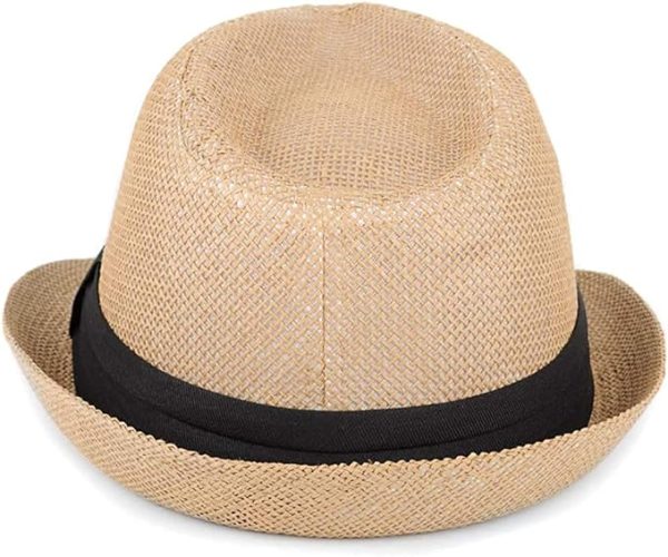 کلاه OnceNext Straw Hat,Fashion Men Women Straw Hat Contrast Ribbon Fedora Curly Brim Unisex Panama Jazz Trilby Hat Cap - تصویر 3