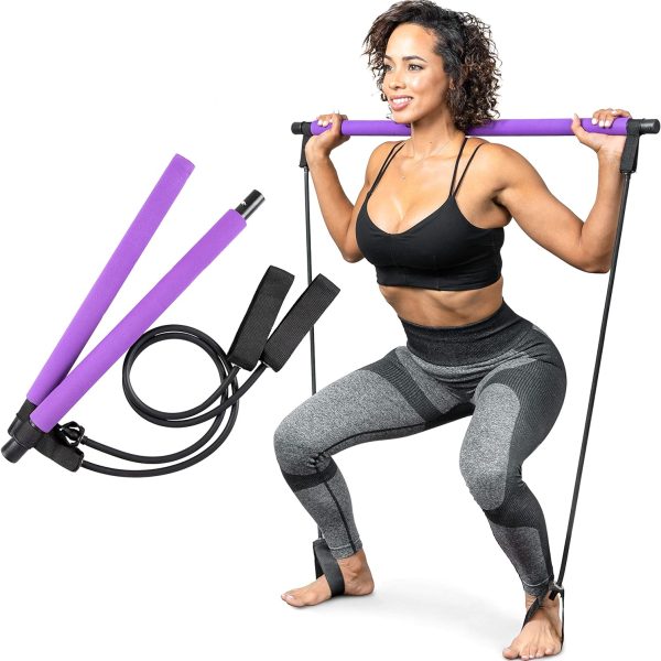 کش ورزشی Serenily Pilates Bar Kit with Resistance Bands - Exercise Fitness Pilates Equipment for Women & Men Multifunctional Pilates Bar, Portable Resistance Band Bar for Full Body Shaping Home Gym Workout bar