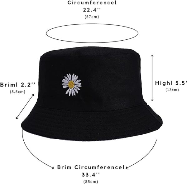کلاه TTEDOYE Flower Reversible Bucket Hats Summer Travel Bucket Summer Embroidery Beach Sun Hats for Women Teens Boys Girls Sun Visor Outdoor Cap Black - تصویر 3