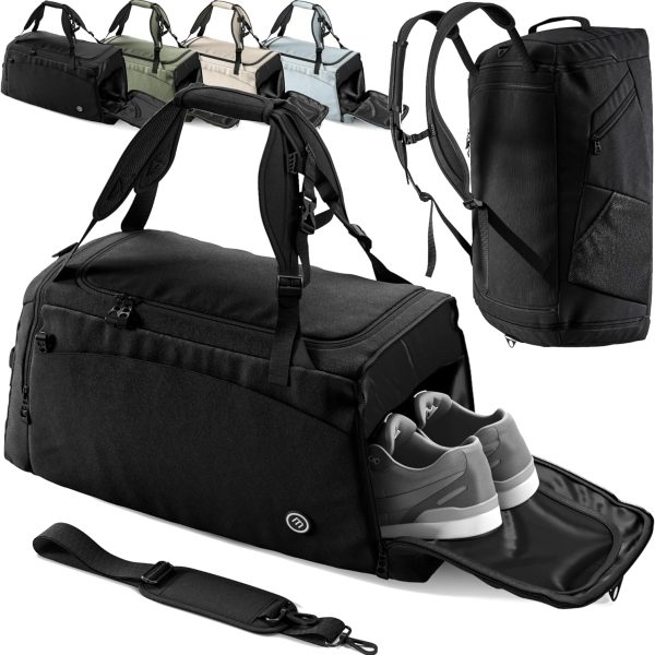 کیف ورزشی Gym Duffle Sports Bag + Backpack Function, Shoe Compartment, Toiletry Pocket | 40L Travel Fitness Holdall Men/Women + Shoulder Strap - Swimming Football Basketball Tennis, Luggage Weekender Rucksack