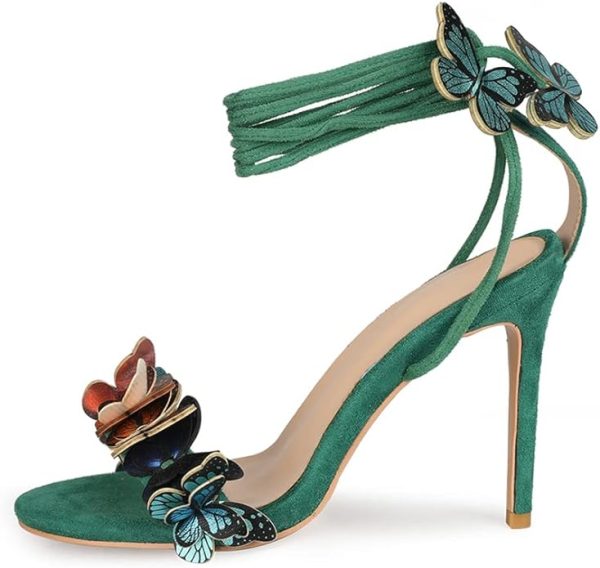 کفش Sandals for Women Ankle Strap High Heels Open Toe Stilettos Dress Pumps Colorful Butterfly Sandal Shoes - تصویر 3