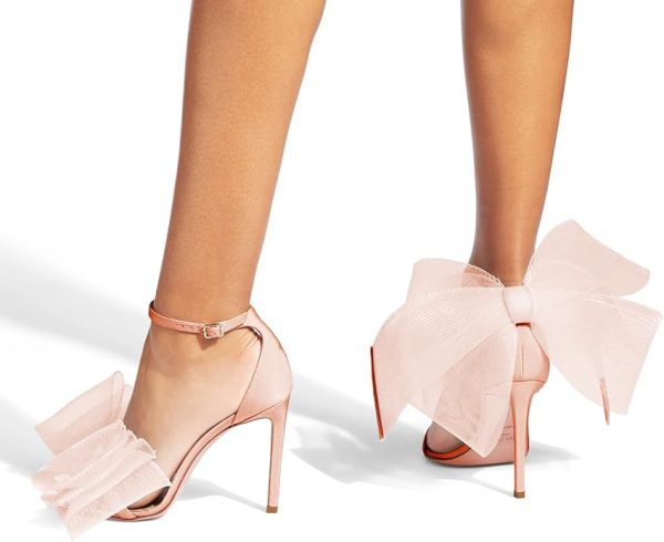 کفش Coutgo Womens' One Strap Heeled Sandals Open Toe Bow Knot Satin Ankle Buckle Stiletto Summer Shoes - تصویر 3