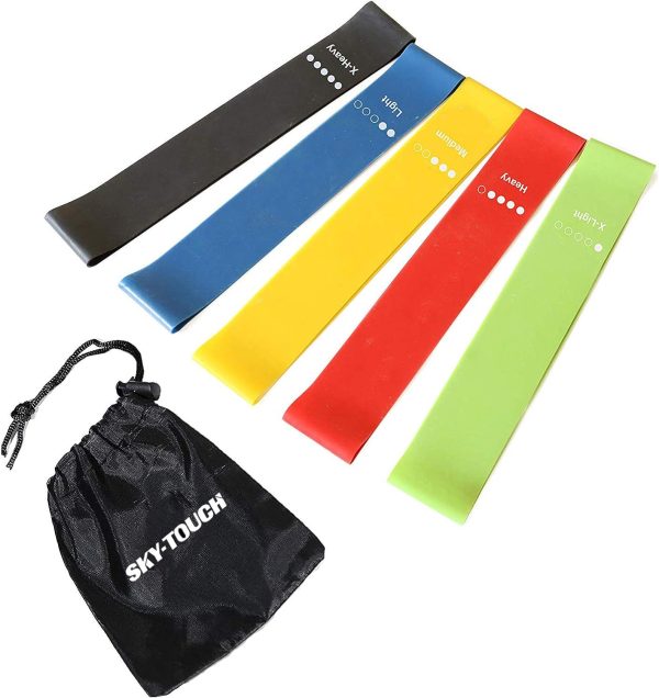 کش ورزشی Sky-Touch Elete Exercise Resistance Bands Set Of 5 Resistance Loops Extra Light To Extra Heavy Resistance 12 Inch Work Out Bands Perfect For Gym, Fitness, Yoga, Multicolor, Resendent Bank 1,