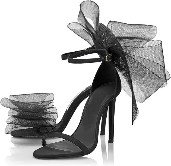 کفش Coutgo Womens' One Strap Heeled Sandals Open Toe Bow Knot Satin Ankle Buckle Stiletto Summer Shoes - تصویر 4