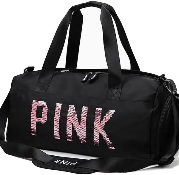 کیف ورزشی Duffel Women Bag | Travel Sports PINK Handbag | Sports Gym Yoga Shoes Waterproof Tote Girls Bag (Black Bag)