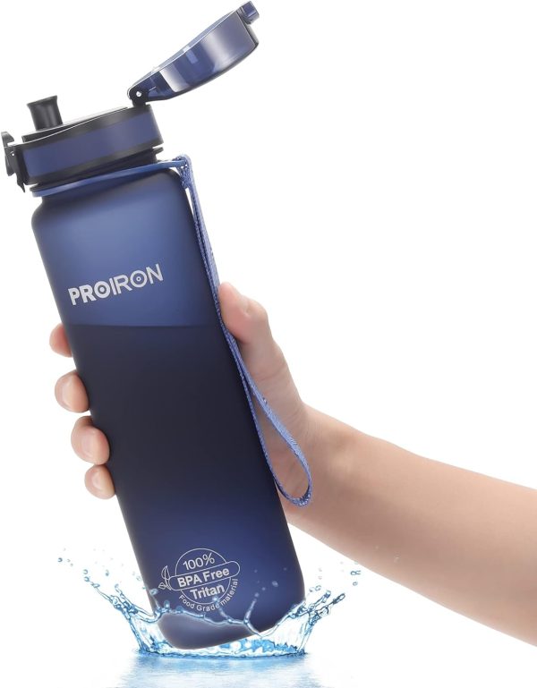 قمقمه PROIRON Water Bottle 0.5L/1L Leak-Proof Drink Bottle BPA Free USA Tritan Material Gym Bottle with Protein Shaker, Flip Top Lid & Removable Strainer for Fitness Cycling, Gym Camping Outdoor Sports