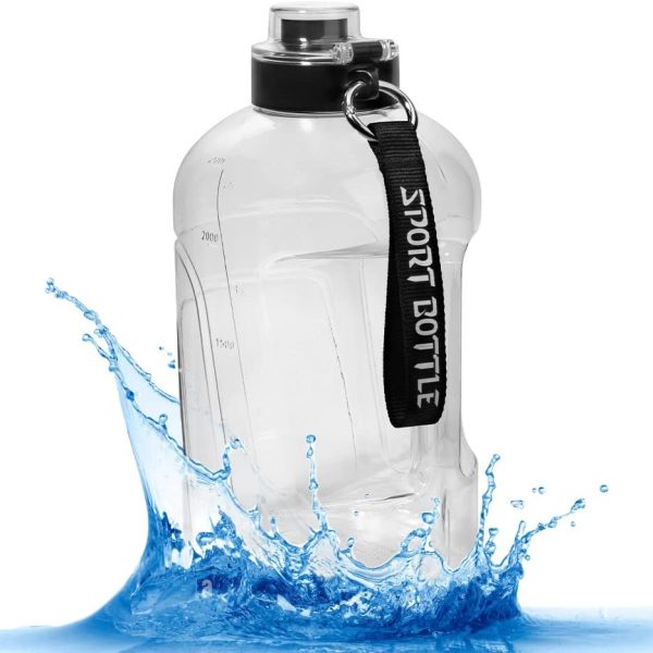 قمقمه Sports Water Bottle Larger Size 1.5 L - Tracking Scale, Easier to Hold, Carry Handle and Strap, Leakproof, Safe. Ideal for Fitness, Exercise, Gym Water Bottle Transparent