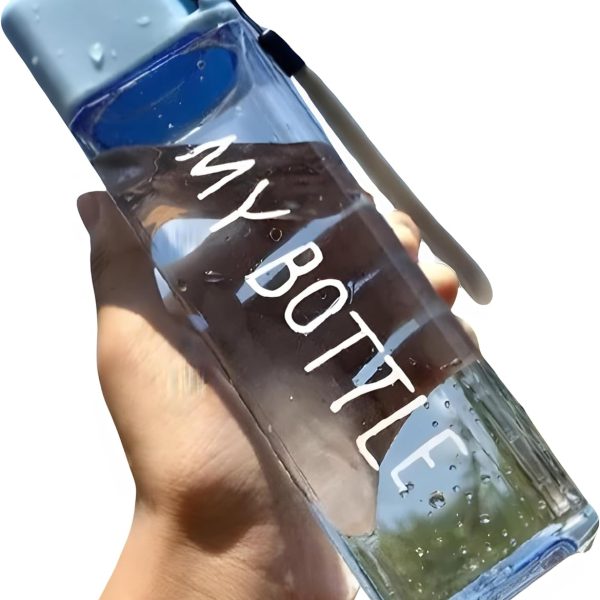 قمقمه Transparent 500ml water Bottle - Leak-proof Sports Bottle with lanyard - Square Shape Durable Plastic Bottle for Gym, Indoor & Outdoor Activities