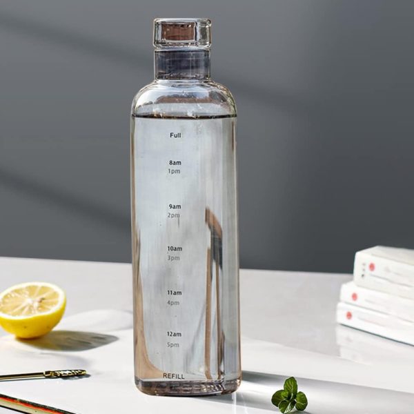 قمقمه DIALFA Leak-Proof BPA-Free Water Bottle with Time Marker, Large Capacity Plastics Drink Bottle for Office, Gym, Outdoor Sports (750 ml, black)