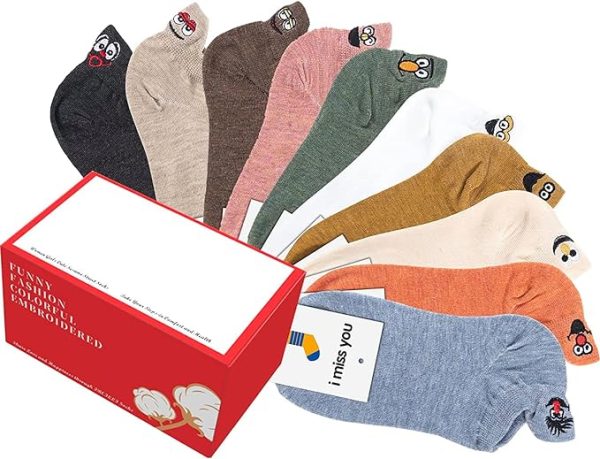 جوراب YHRY Womens Cute Socks, 10 Pairs Cotton Kawaii Embroidered Funny Low Cut Socks, Ankle Socks for Women, Girls - تصویر 6