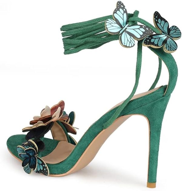 کفش Sandals for Women Ankle Strap High Heels Open Toe Stilettos Dress Pumps Colorful Butterfly Sandal Shoes - تصویر 4