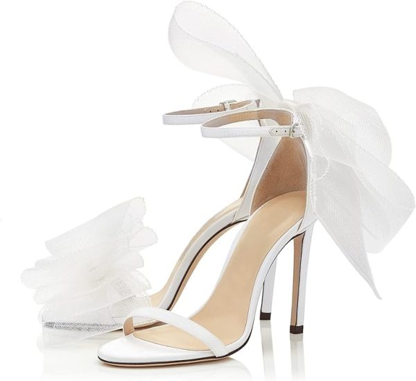کفش Coutgo Womens' One Strap Heeled Sandals Open Toe Bow Knot Satin Ankle Buckle Stiletto Summer Shoes - تصویر 4