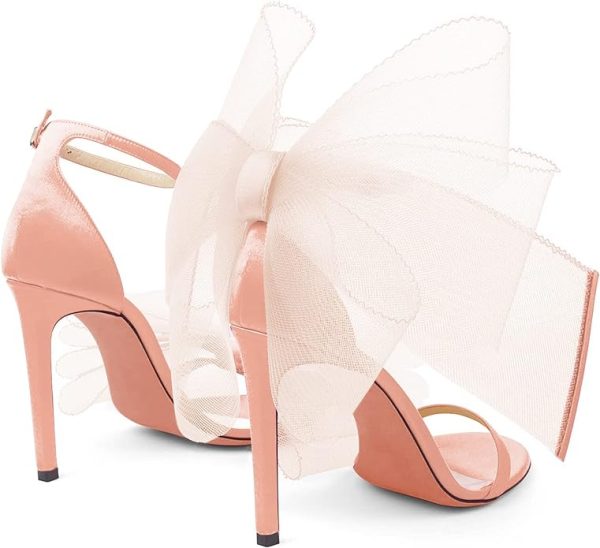 کفش Coutgo Womens' One Strap Heeled Sandals Open Toe Bow Knot Satin Ankle Buckle Stiletto Summer Shoes - تصویر 4