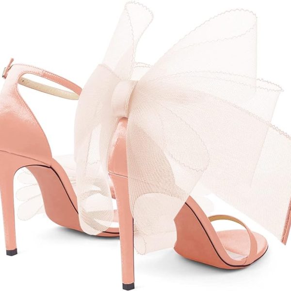 کفش Coutgo Womens' One Strap Heeled Sandals Open Toe Bow Knot Satin Ankle Buckle Stiletto Summer Shoes