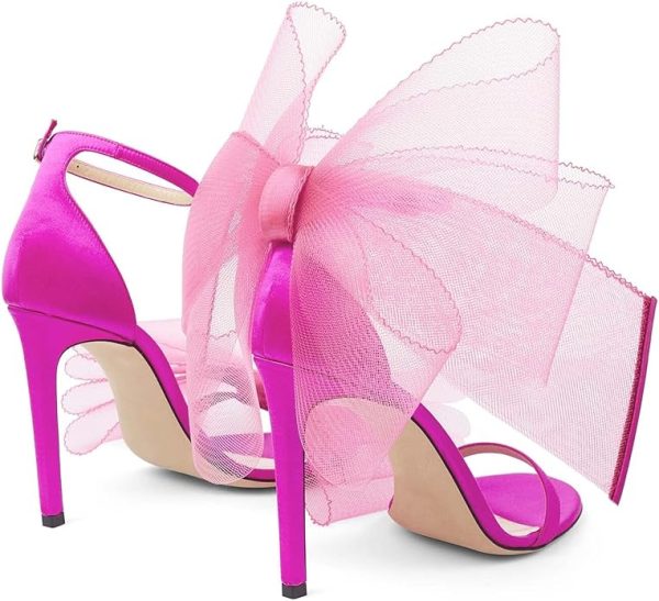 کفش Coutgo Womens' One Strap Heeled Sandals Open Toe Bow Knot Satin Ankle Buckle Stiletto Summer Shoes - تصویر 5