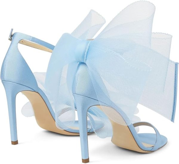 کفش Coutgo Womens' One Strap Heeled Sandals Open Toe Bow Knot Satin Ankle Buckle Stiletto Summer Shoes - تصویر 4