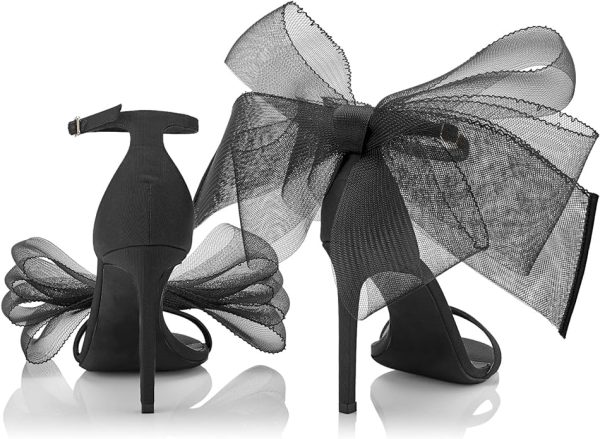 کفش Coutgo Womens' One Strap Heeled Sandals Open Toe Bow Knot Satin Ankle Buckle Stiletto Summer Shoes