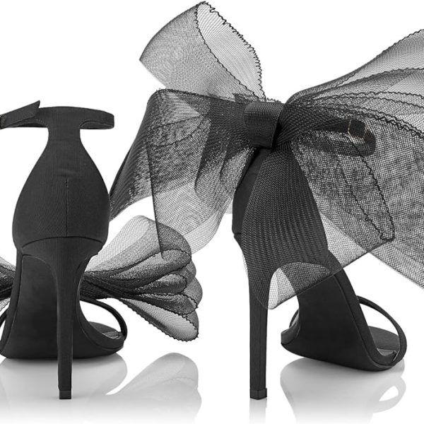 کفش Coutgo Womens' One Strap Heeled Sandals Open Toe Bow Knot Satin Ankle Buckle Stiletto Summer Shoes