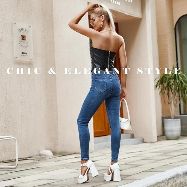 کفش WSKEISP Platform Chunky Heels for Women Trendy Square Toe Heeled Sandals Black White Pink Silver Gold High Heels Ankle Strap Party Wedding Dress Pumps - تصویر 4