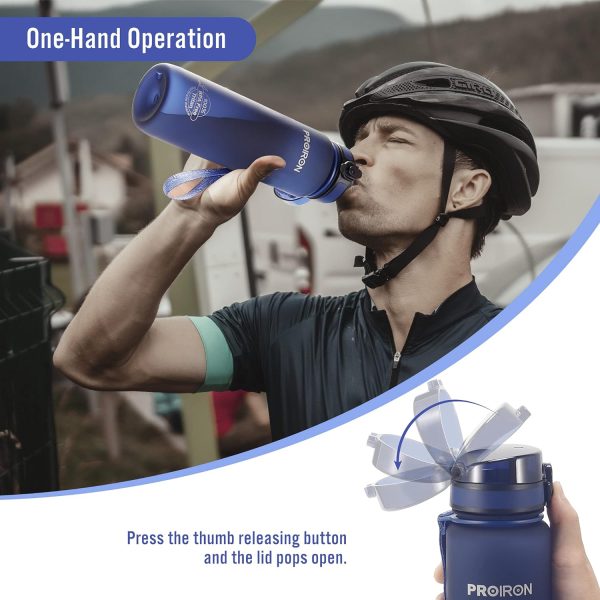 قمقمه PROIRON Water Bottle 0.5L/1L Leak-Proof Drink Bottle BPA Free USA Tritan Material Gym Bottle with Protein Shaker, Flip Top Lid & Removable Strainer for Fitness Cycling, Gym Camping Outdoor Sports - تصویر 4