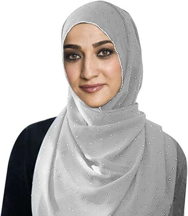 شال MNYOM Women Chiffon Hijab Fashion Scarf Solid Color Soft Hijab Head Wrap Shawl Scarf Rhinestones Scarf - تصویر 5