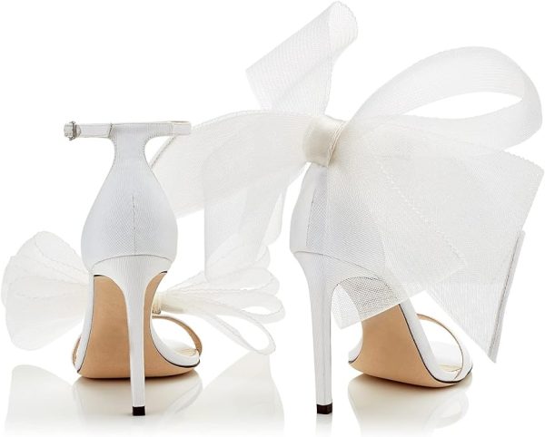 کفش Coutgo Womens' One Strap Heeled Sandals Open Toe Bow Knot Satin Ankle Buckle Stiletto Summer Shoes - تصویر 5