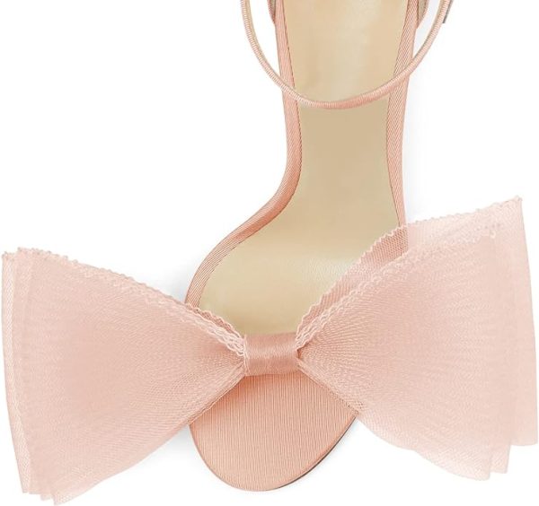 کفش Coutgo Womens' One Strap Heeled Sandals Open Toe Bow Knot Satin Ankle Buckle Stiletto Summer Shoes - تصویر 5