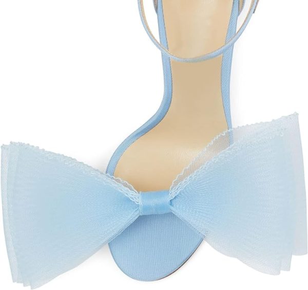کفش Coutgo Womens' One Strap Heeled Sandals Open Toe Bow Knot Satin Ankle Buckle Stiletto Summer Shoes - تصویر 5