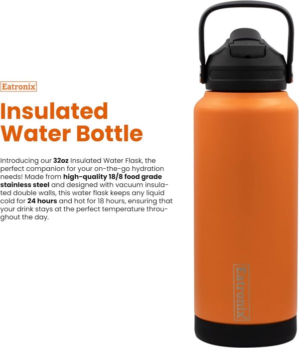 قمقمه 32oz Insulated Water Bottle with Straw Lid and Silicone Boots - Keeps Drinks Cold 24hrs, Hot 18hrs - Vacuum Insulated Double Walls, 18/8 Stainless Steel, BPA-Free - Great for Travel, Sports, Gym - تصویر 5