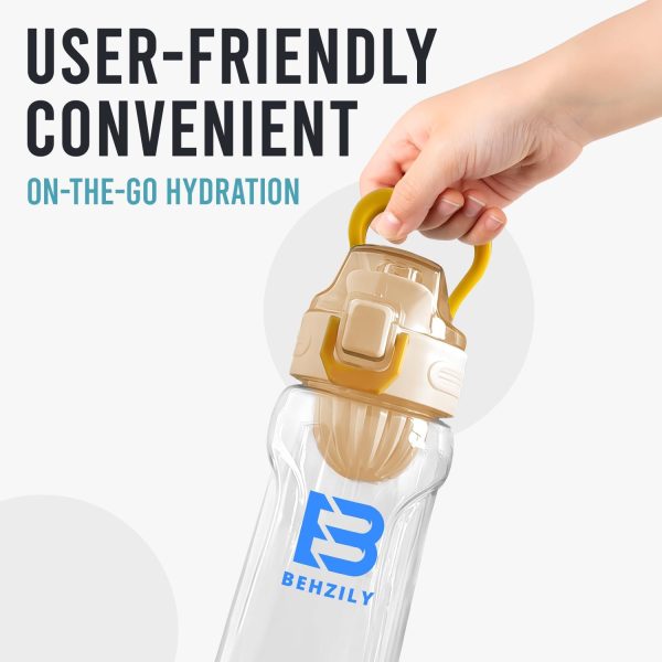 قمقمه BEHZILY 800ml Sports Water Bottle, Plastic Fitness Cup, Transparent Bottle w/Filter Scale, Leak-Proof, BPA-Free Rehydration & Supplement Cup, w/Portable Carry Rope for Gym, Hiking, etc. (Yellow) - تصویر 5
