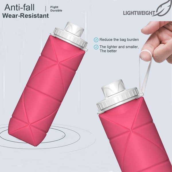 قمقمه ShebSheb Foldable Water Bottles Kids, Leakproof Valve Reusable Bpa Free Collapsible Silicone Travel Water Bottle for Gym Camping Hiking Travel Sports On-the-go - تصویر 5