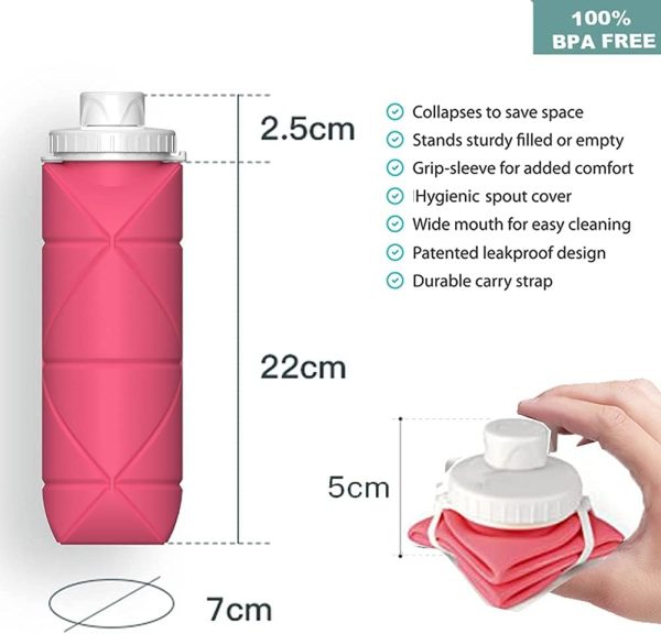 قمقمه ShebSheb Foldable Water Bottles Kids, Leakproof Valve Reusable Bpa Free Collapsible Silicone Travel Water Bottle for Gym Camping Hiking Travel Sports On-the-go - تصویر 4