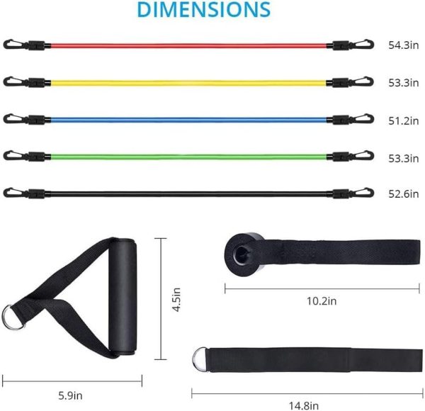 کش ورزشی SKY-TOUCH Portable Exercise 11Pcs Resistance Band Set Stackable Up to 150 Lbs (5 Stackable Exercise Bands with Door Anchor, Ankle Straps Carrying Case) Exercise Stretch Fitness Home Set - تصویر 6