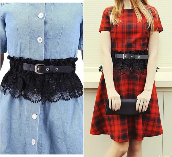 کمربند SYOSI Women Elastic Wide Belt Lace Stretchy Wide Waist Dress Belt Fashion Cinch Stretch Waistband Retro Trendy Ladies Belt, 1859 - تصویر 8