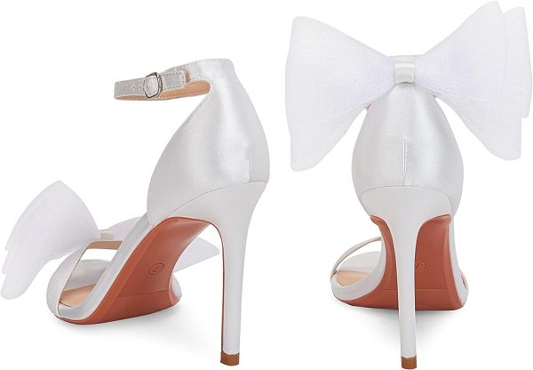 کفش Coutgo Womens' One Strap Heeled Sandals Open Toe Bow Knot Satin Ankle Buckle Stiletto Summer Shoes - تصویر 6