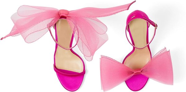 کفش Coutgo Womens' One Strap Heeled Sandals Open Toe Bow Knot Satin Ankle Buckle Stiletto Summer Shoes - تصویر 5