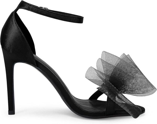 کفش Coutgo Womens' One Strap Heeled Sandals Open Toe Bow Knot Satin Ankle Buckle Stiletto Summer Shoes - تصویر 6