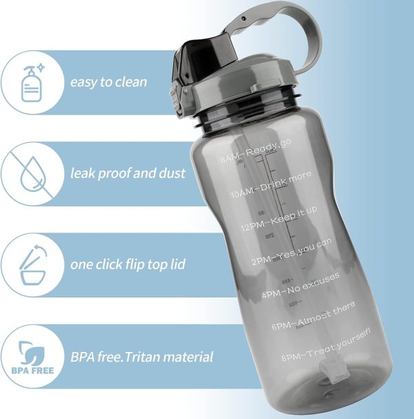 قمقمه TopGearWorld Water Bottle 2L/ Large Sports Bottle with Time Marker, BPA Free & Leakproof, Reusable Portable Fitness Sport Water Bottles for Gym &Outdoor Sports &Office (Grey) - تصویر 6