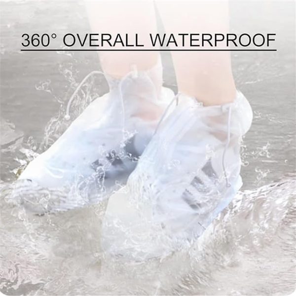 بوت Joyzzz Waterproof Shoe Coves, 2 Pairs PVC Non Slip Shoe Covers with Zipper and Drawstring, Transparent Rain Boot Shoe Covers, Reusable Rubber Rain Shoes Cover for Cycling Outdoor, Camping, Women, Men - تصویر 4