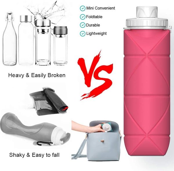 قمقمه ShebSheb Foldable Water Bottles Kids, Leakproof Valve Reusable Bpa Free Collapsible Silicone Travel Water Bottle for Gym Camping Hiking Travel Sports On-the-go - تصویر 7