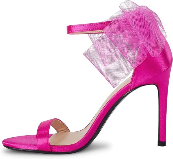 کفش Coutgo Womens' One Strap Heeled Sandals Open Toe Bow Knot Satin Ankle Buckle Stiletto Summer Shoes - تصویر 7