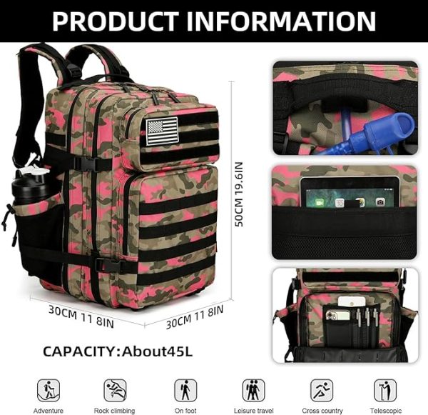 کیف ورزشی SickSock Crossfit Gym Tactical Backpack for Men and Women 45L Large Rucksack Army Assault Pack Molle Hiking Outdoor Bag Backpacks - تصویر 7