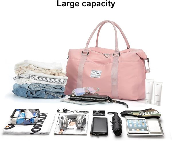 کیف ورزشی 55L Sports Gym Bag Travel Bags Waterproof Storage Bag Weekender Carry on for Men Women, Workout Duffel Bag fit Laptop (Pink) - تصویر 7