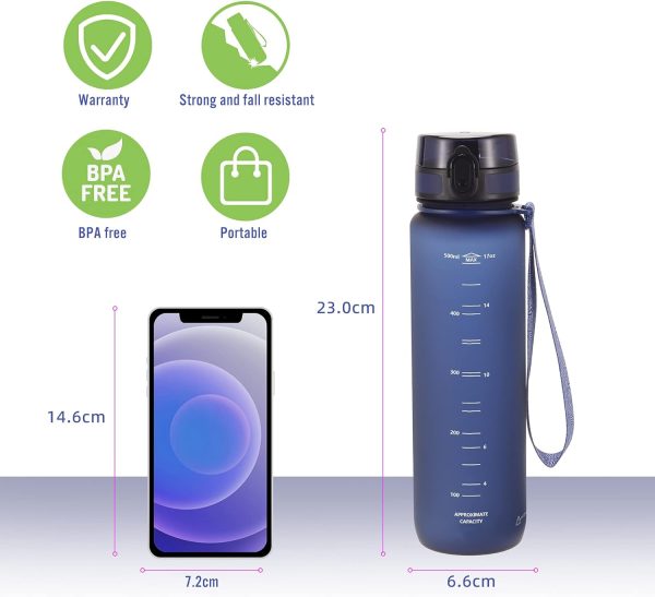 قمقمه PROIRON Water Bottle 0.5L/1L Leak-Proof Drink Bottle BPA Free USA Tritan Material Gym Bottle with Protein Shaker, Flip Top Lid & Removable Strainer for Fitness Cycling, Gym Camping Outdoor Sports - تصویر 7
