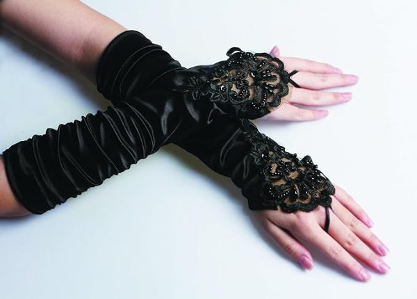 دستکش Sweet seven Vintage Glamour: 20’s Opera Gloves - Flapper Costume Accessory, Finger-less Elegance, Classic Satin Elbow Length for Women - تصویر 9