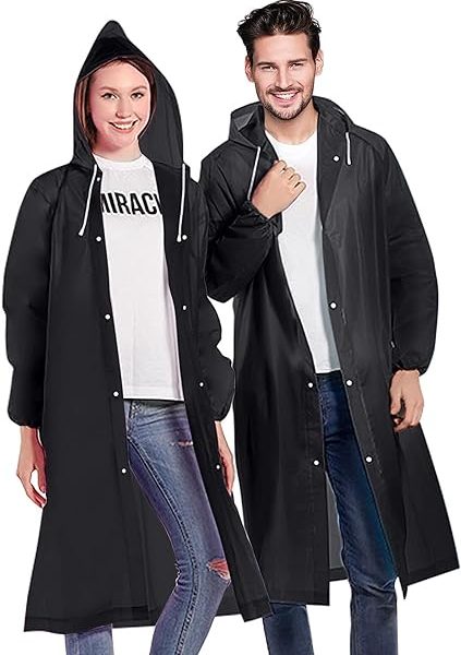 بارونی2pcs Raincoat Rain Poncho for Adults, Reusable Lightweight Rain Coat for Men and Women with Drawstring Hood and Elastic Cuff Sleeves