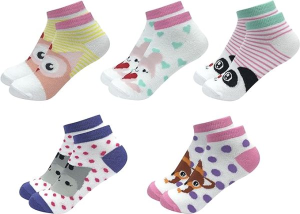 جورابGirls Combed Cotton Printed Liners Socks 5 Pairs Pack